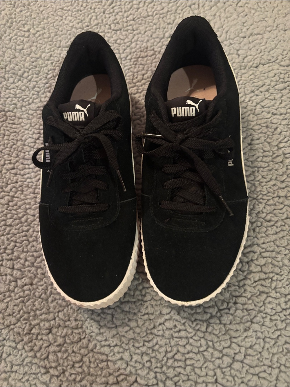 Puma Black Low-Top Suede Sneakers with White Sole